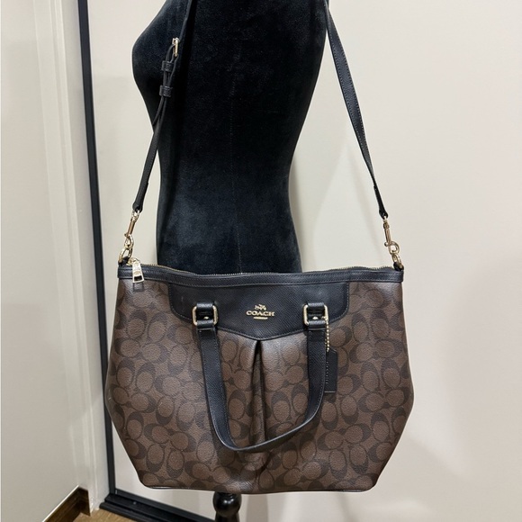 Coach F34614 Peyton Brown Signature Pleated Tote Satchel Handbag Purse - Picture 1 of 12